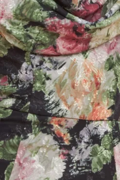 Cowl Neck Floral Print Jacquard Chiffon Maxi Dress - Black by Goddiva