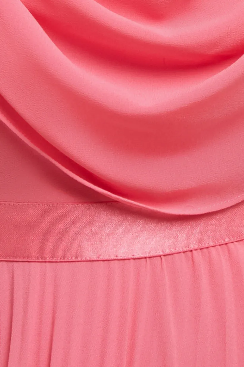 Cowl Neck One Shoulder A Line Chiffon Maxi Dress - Coral by Goddiva