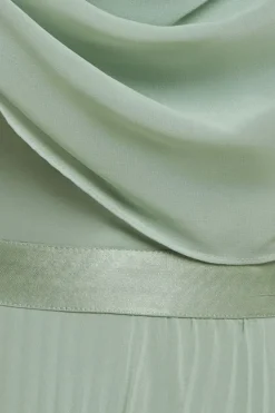 Cowl Neck One Shoulder A Line Chiffon Maxi Dress - Sage Green by Goddiva