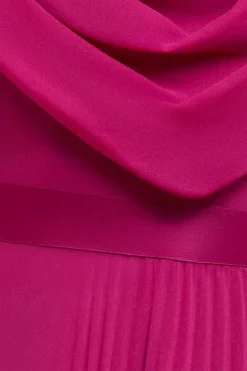 Cowl Neck One Shoulder A Line Chiffon Maxi Dress - Magenta by Goddiva