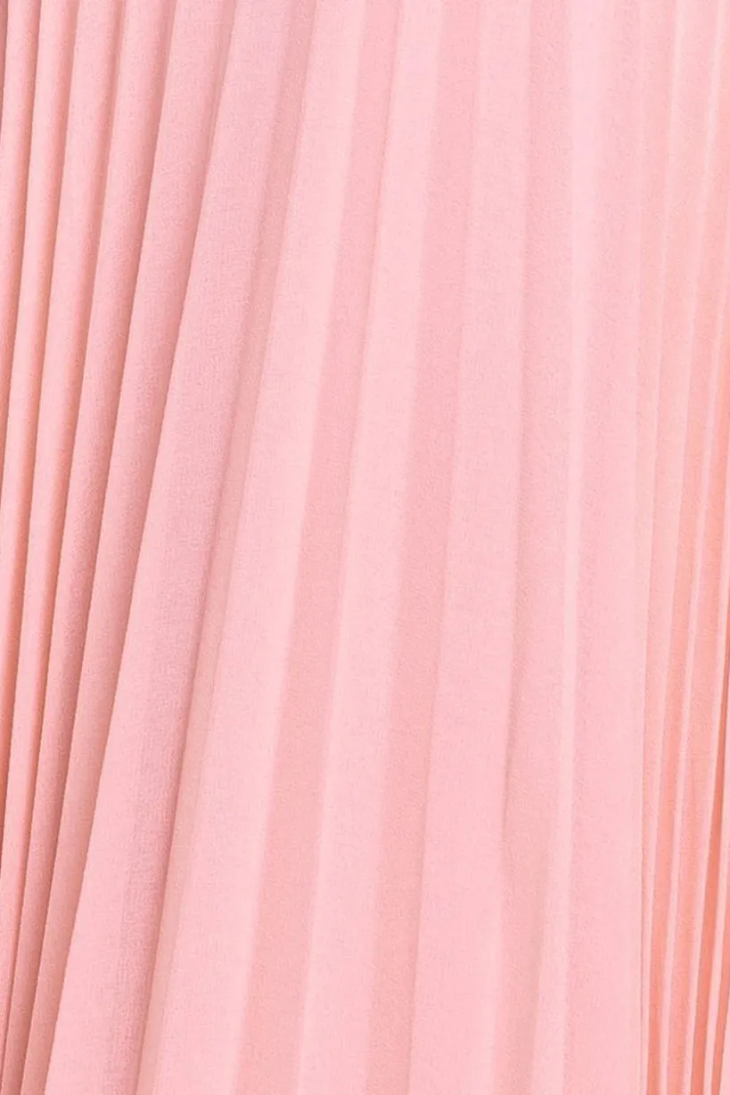 Cowl Neck Pleated A-Line Chiffon Midi Dress - Blush Pink by Goddiva