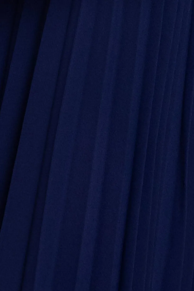 Cowl Neck Pleated A-Line Chiffon Midi Dress - Navy Blue by Goddiva