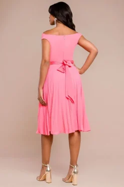 Cowl Neck Pleated A-Line Chiffon Midi Dress - Coral by Goddiva