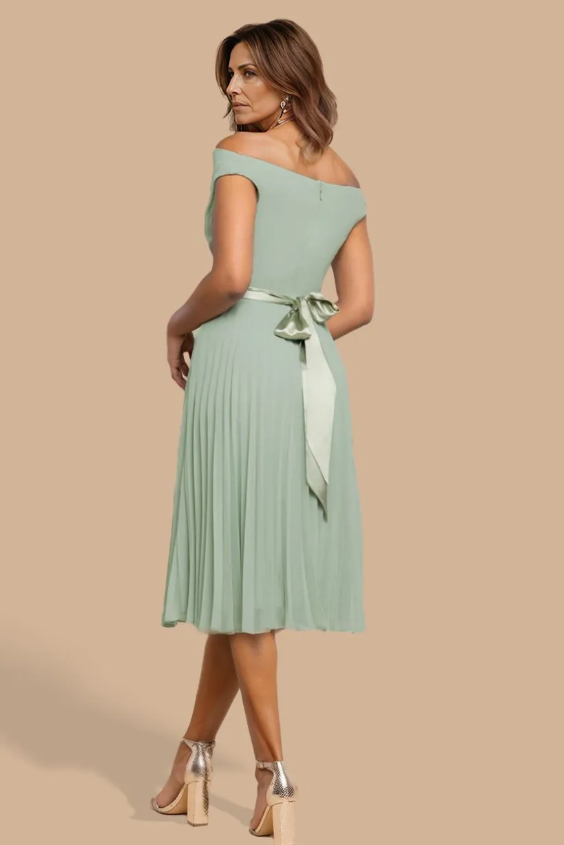 Cowl Neck Pleated A-Line Chiffon Midi Dress - Sage Green by Goddiva