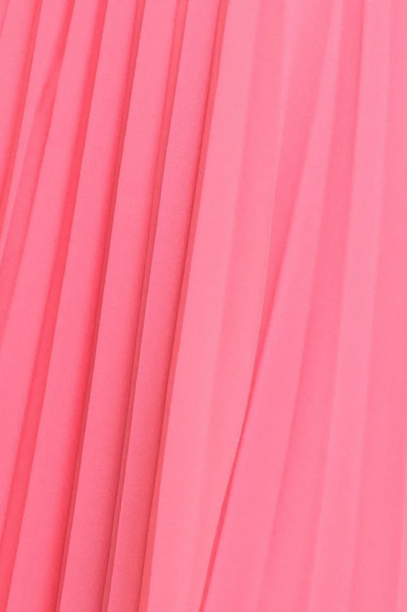 Cowl Neck Pleated A-Line Chiffon Midi Dress - Coral by Goddiva