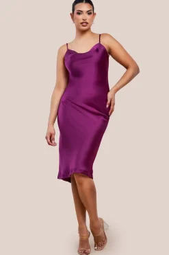 Cowl Neck Satin Slip Cami Midi Dress by Urban Touch