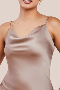 Cowl Neck Satin Slip Cami Midi Dress by Urban Touch
