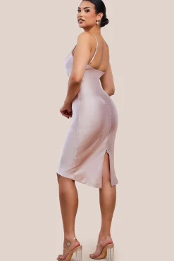 Cowl Neck Satin Slip Cami Midi Dress by Urban Touch
