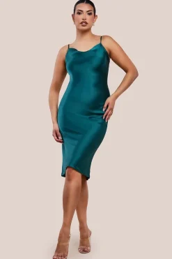 Cowl Neck Satin Slip Cami Midi Dress by Urban Touch