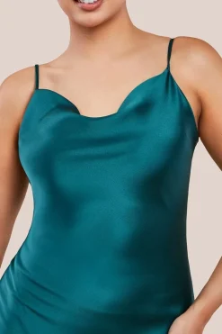 Cowl Neck Satin Slip Cami Midi Dress by Urban Touch