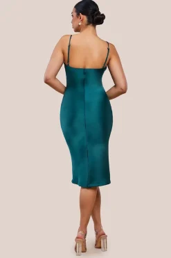 Cowl Neck Satin Slip Cami Midi Dress by Urban Touch
