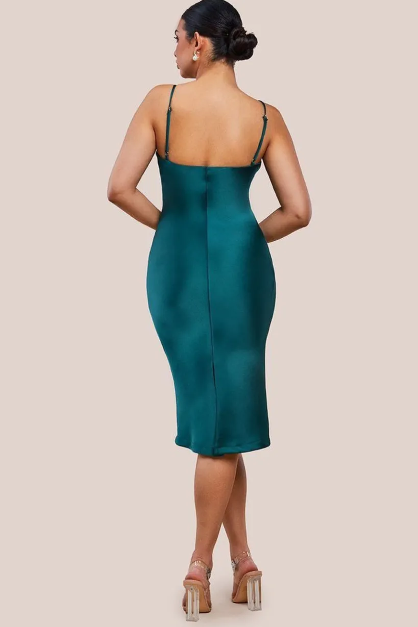 Cowl Neck Satin Slip Cami Midi Dress by Urban Touch
