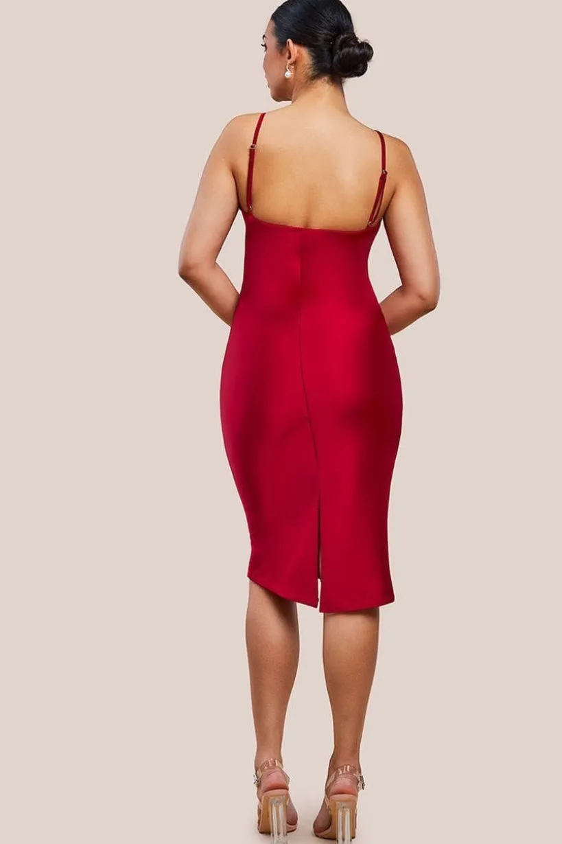 Cowl Neck Satin Slip Cami Midi Dress by Urban Touch