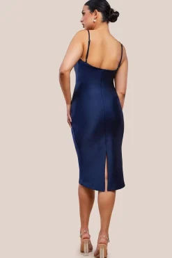 Cowl Neck Satin Slip Cami Midi Dress by Urban Touch