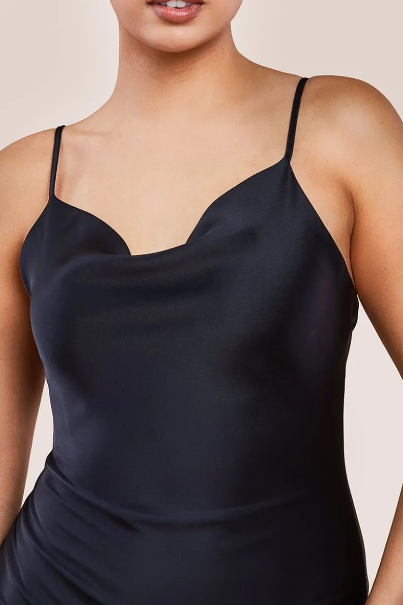 Cowl Neck Satin Slip Cami Midi Dress by Urban Touch