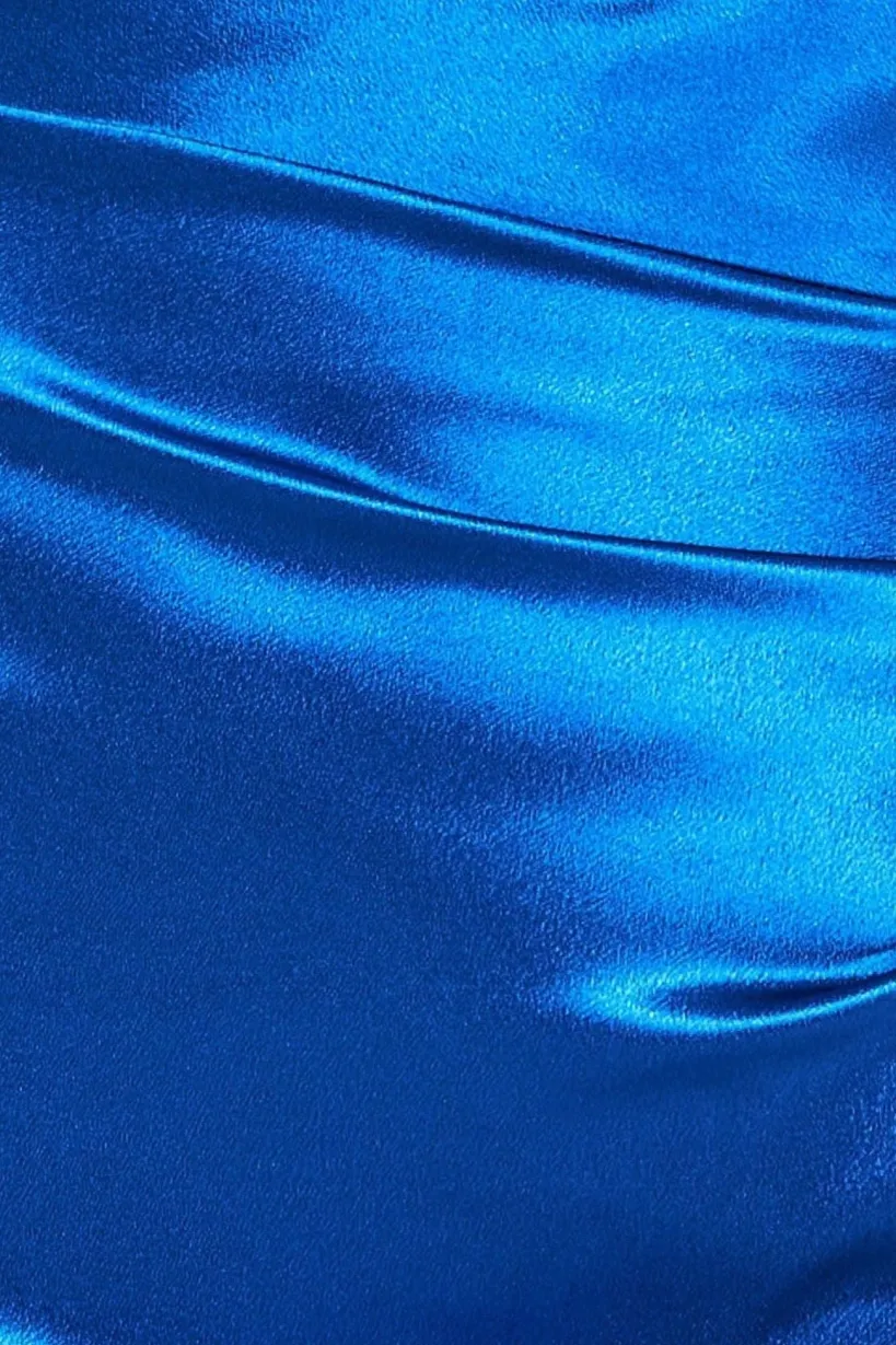Cowl Neck With Strappy Back Satin Maxi - Royal Blue by Goddiva