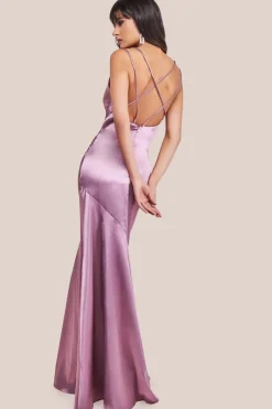 Cowl Neck With Strappy Back Satin Maxi - Blush by Goddiva
