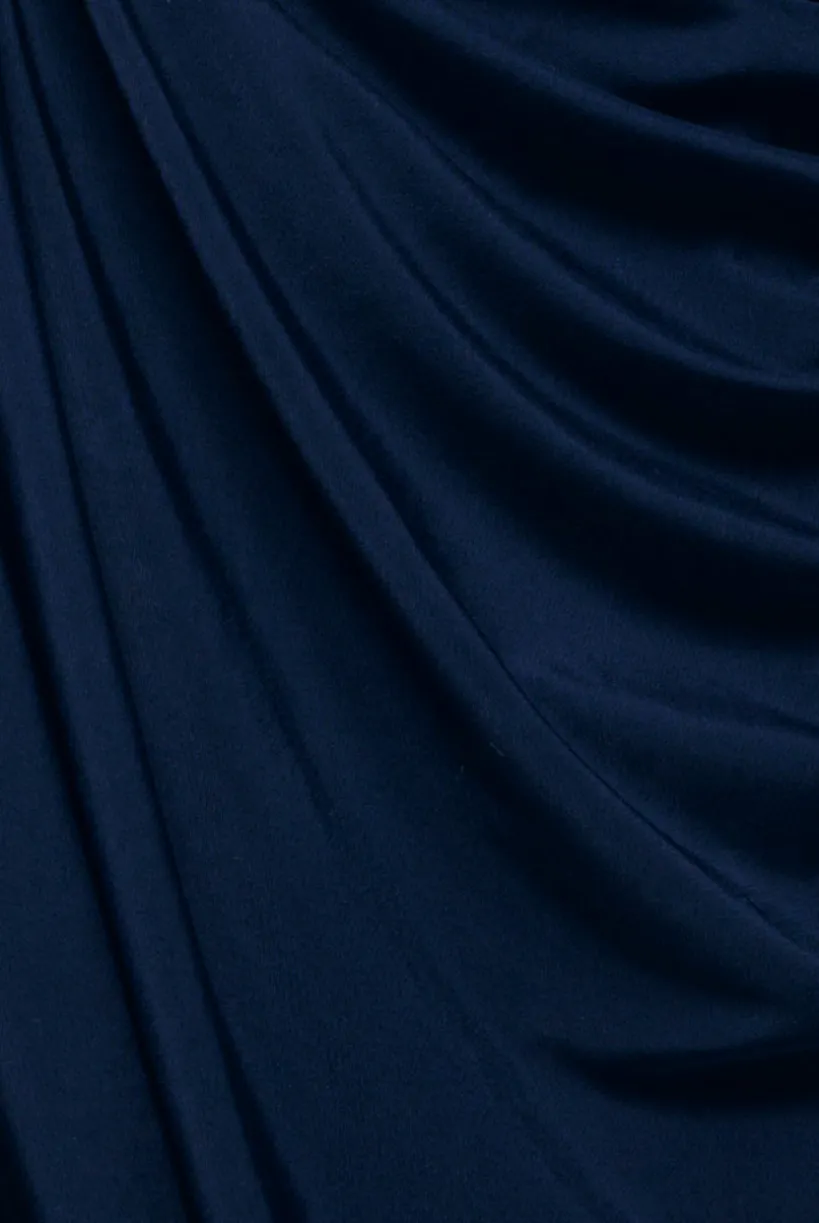 Cowl Plunge Draped Mermaid Maxi Dress - Navy Blue by Goddiva