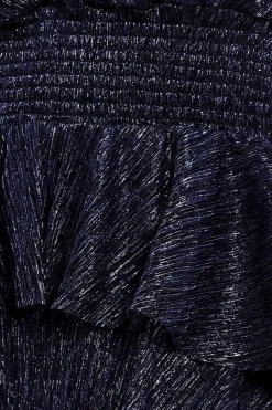 Crinkle Lurex High Low Layered Midi Dress - Navy by Goddiva