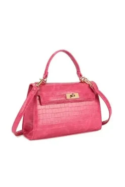 Croc Crossbody In Hot Pink by SVNX