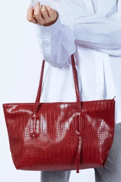 Croc Patent Tote Bag In Dark Red by SVNX