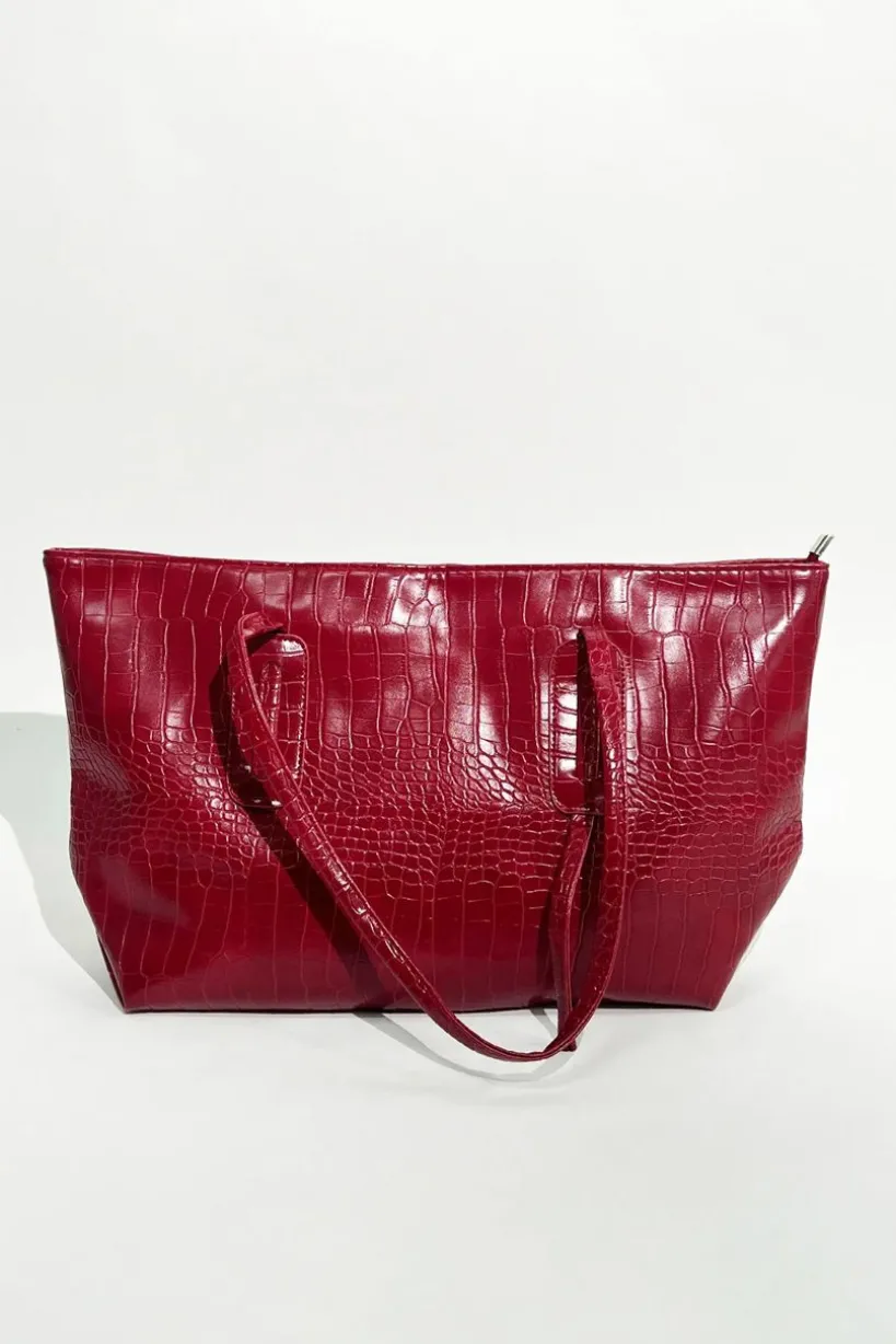 Croc Patent Tote Bag In Dark Red by SVNX