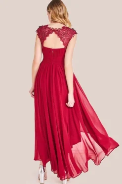 Crochet & Pleated Top High Low Maxi - Burgundy by Goddiva