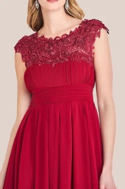 Crochet & Pleated Top High Low Maxi - Burgundy by Goddiva