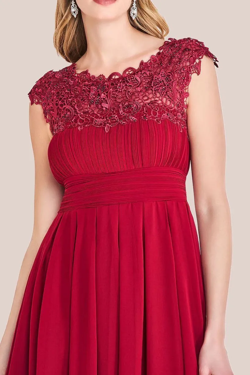 Crochet & Pleated Top High Low Maxi - Burgundy by Goddiva