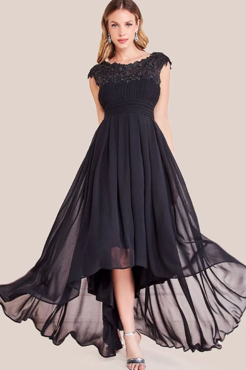 Crochet & Pleated Top High Low Maxi - Black by Goddiva
