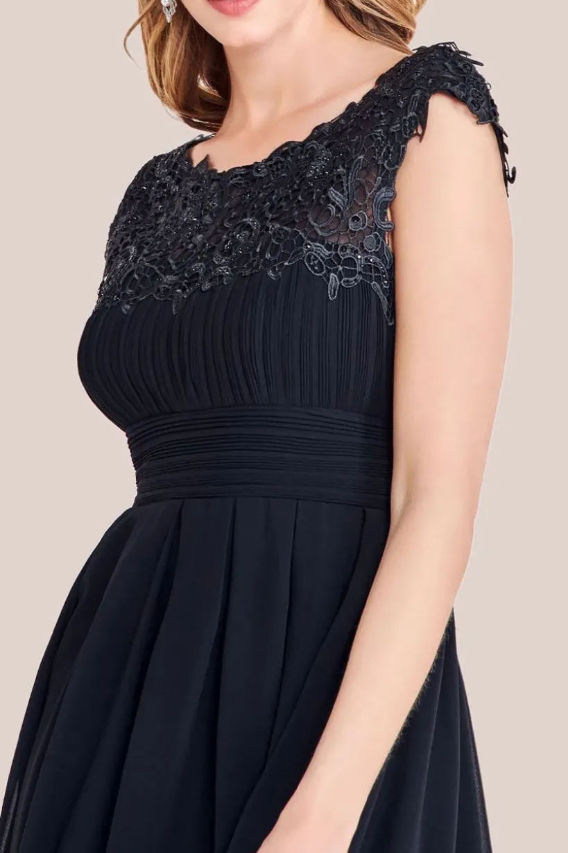 Crochet & Pleated Top High Low Maxi - Black by Goddiva