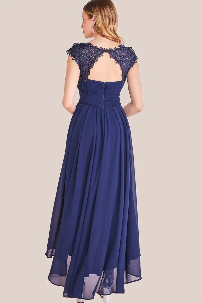 Crochet & Pleated Top High Low Maxi - Navy by Goddiva