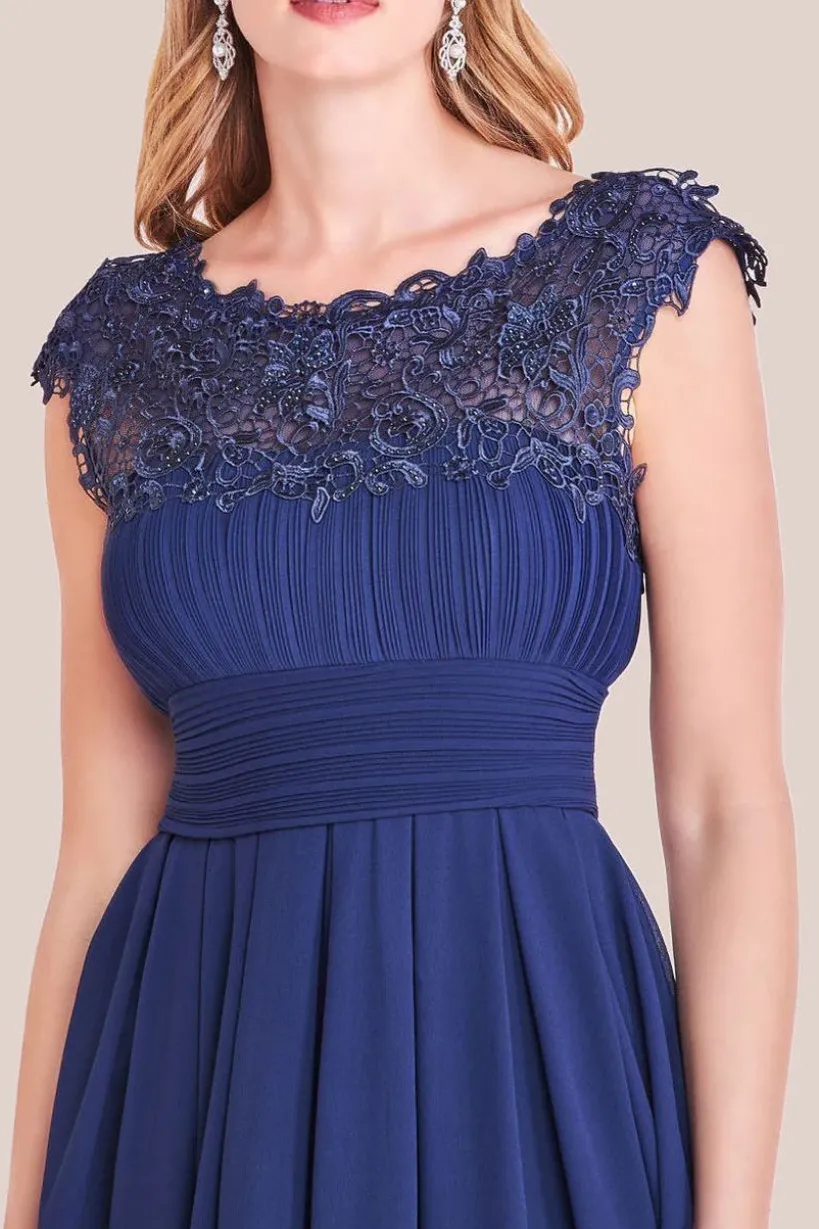 Crochet & Pleated Top High Low Maxi - Navy by Goddiva