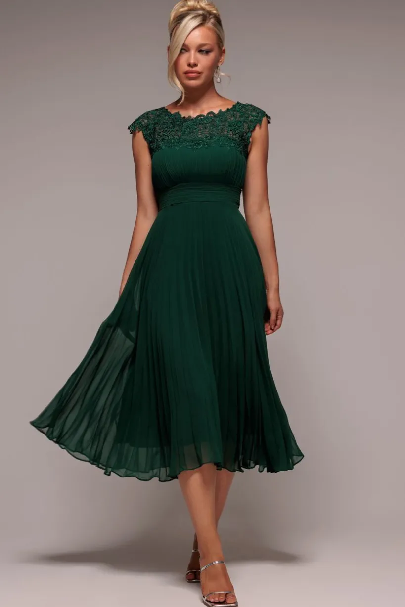 Crochet & Pleated Top Midi - Emerald by Goddiva
