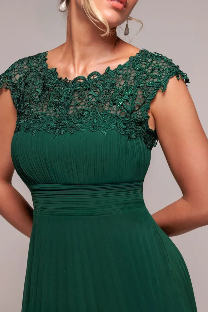 Crochet & Pleated Top Midi - Emerald by Goddiva