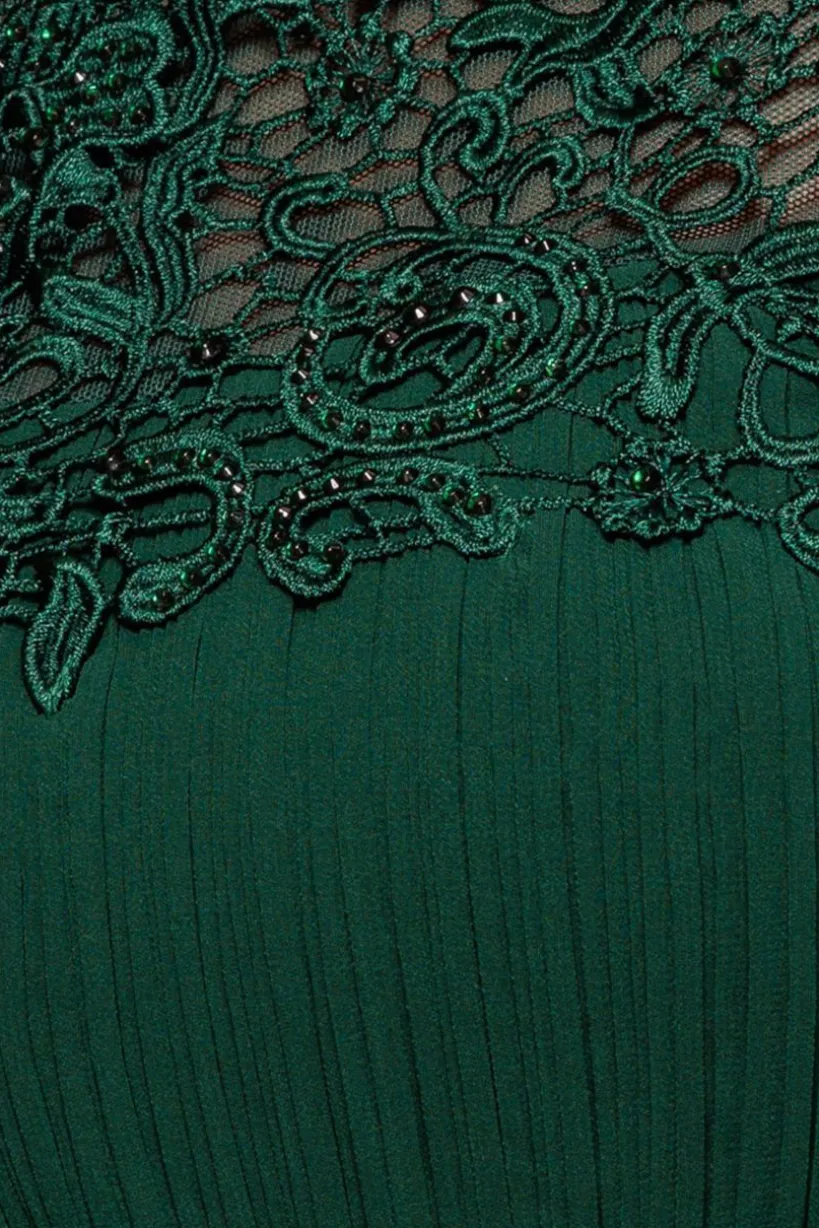 Crochet & Pleated Top Midi - Emerald by Goddiva