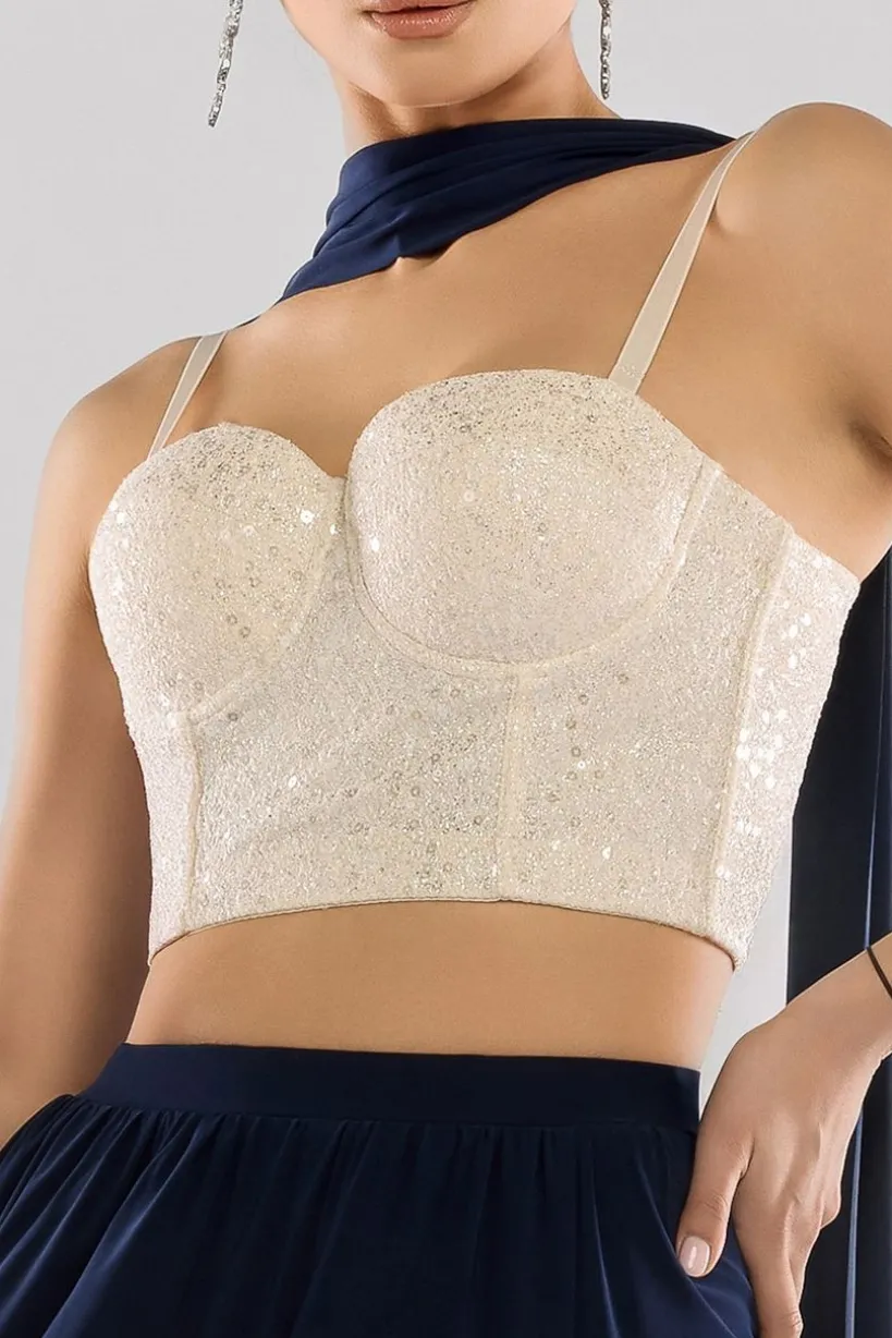 Cropped Sleeveless Sequin Corset by Goddiva