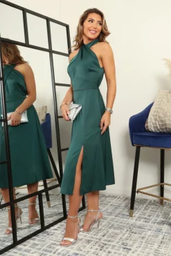 Cross Over Halterneck Midi Dress by Double Second
