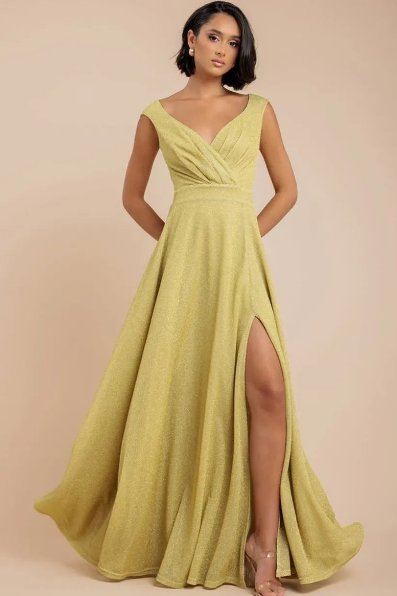 Crossover Lurex Glitter Maxi Dress - Gold by Goddiva