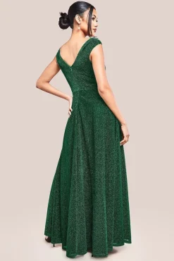 Crossover Lurex Glitter Maxi Dress - Emerald by Goddiva