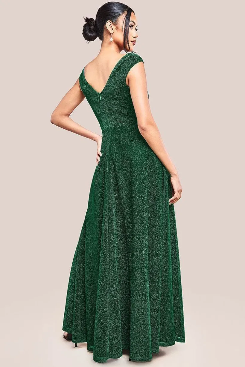 Crossover Lurex Glitter Maxi Dress - Emerald by Goddiva
