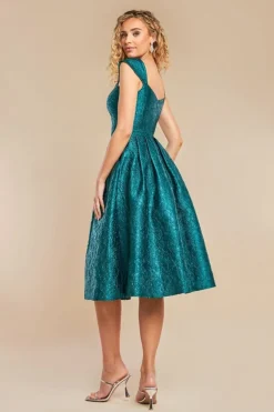 Crushed Satin Sleeveless A Line Midi Dress - Emerald Green by Goddiva