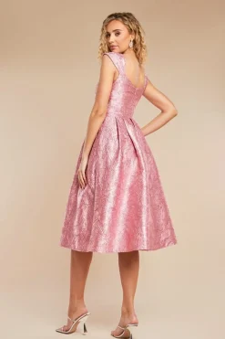 Crushed Satin Sleeveless A Line Midi Dress - Blush Pink by Goddiva