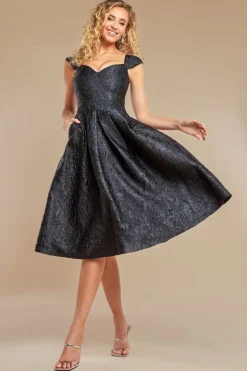 Crushed Satin Sleeveless A Line Midi Dress - Black by Goddiva