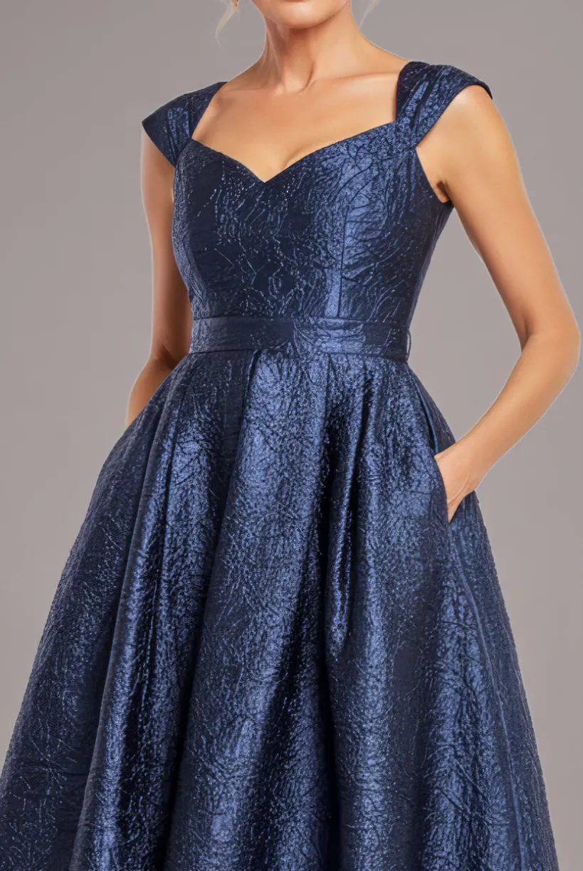 Crushed Satin Sleeveless A Line Midi Dress - Navy Blue by Goddiva
