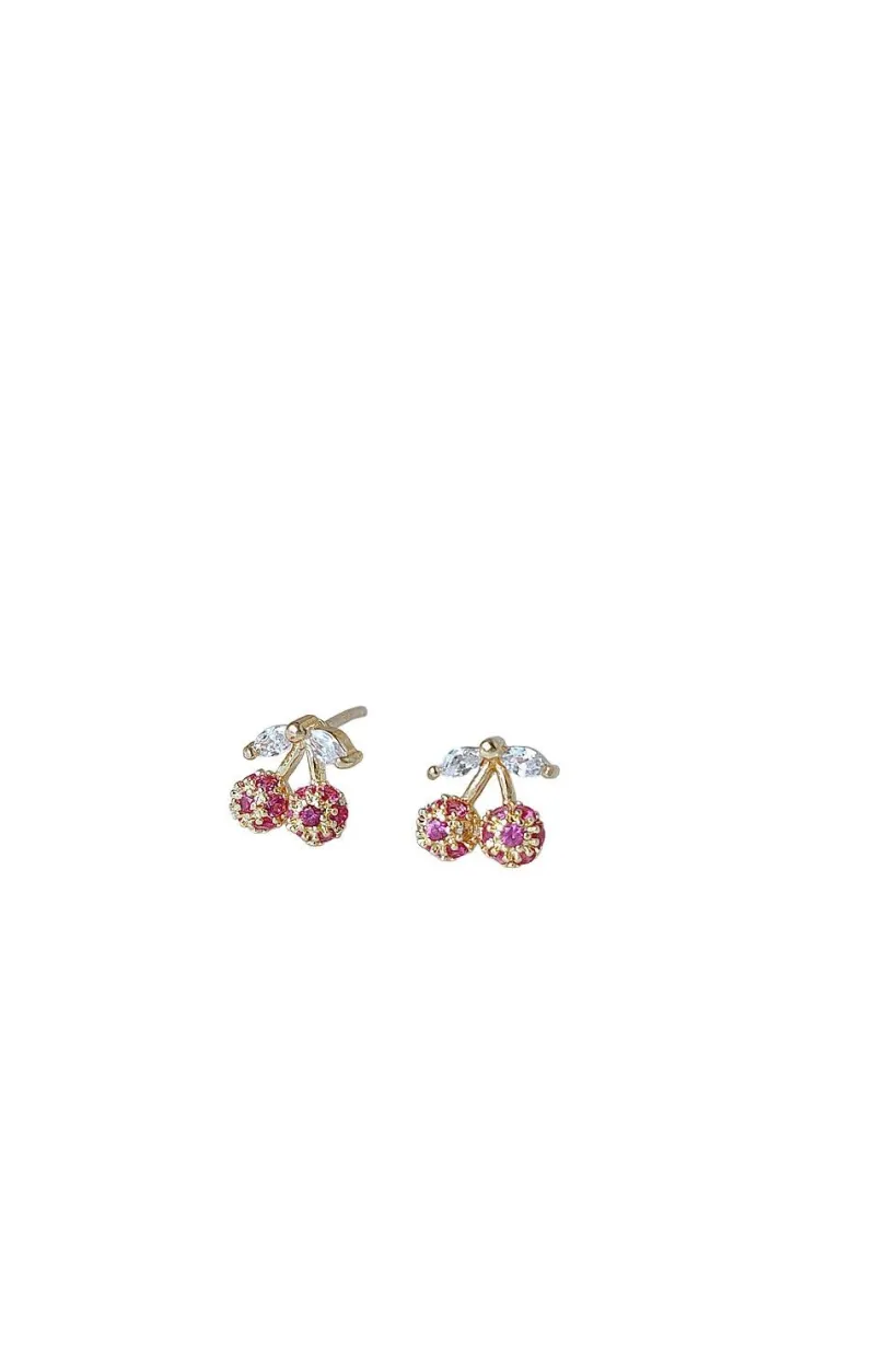 Cubic Zirconia Cherry Earring In Gold by Last True Angel