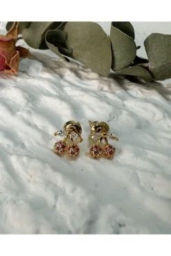 Cubic Zirconia Cherry Earring In Gold by Last True Angel