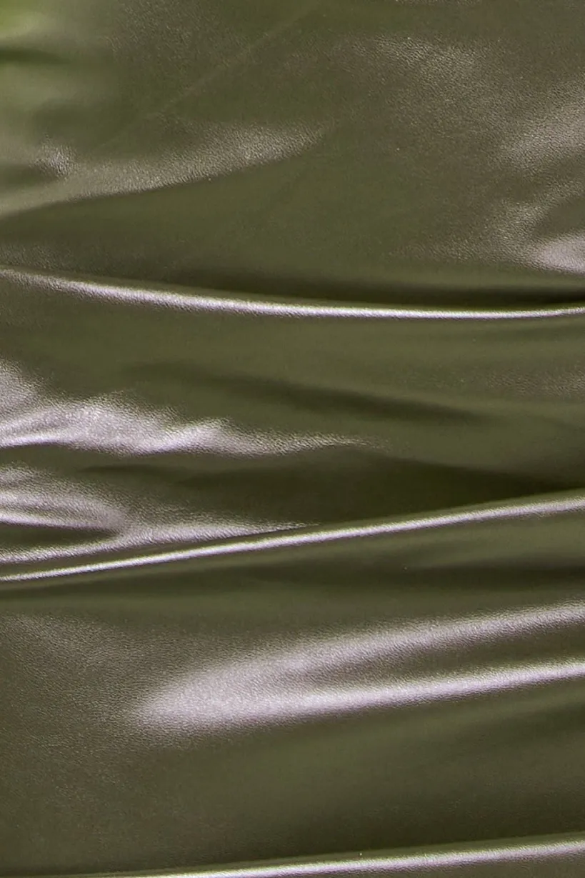 Cut Out Faux Leather Mini Dress - Khaki by Goddiva