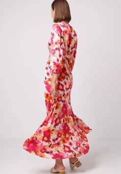 Cut Out Long Sleeve Maxi Dress In Pink Floral Print by Angeleye