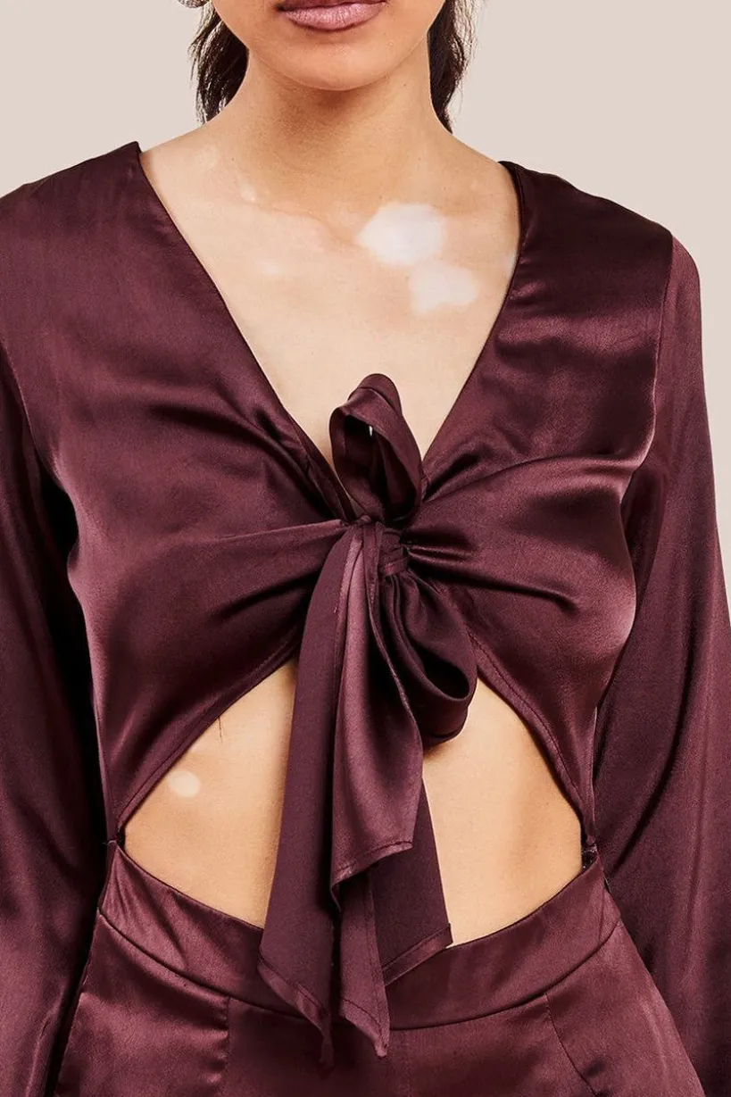 Cut Out Satin Jumpsuit - Brown by Goddiva